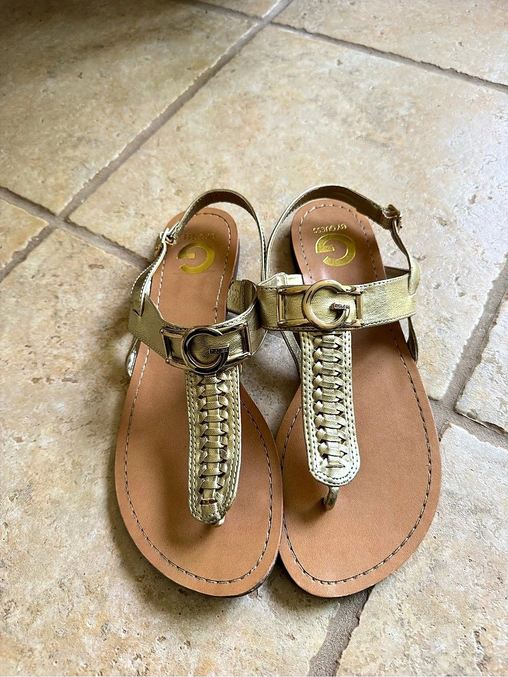 Guess Metallic Buckle Sandals in Gold